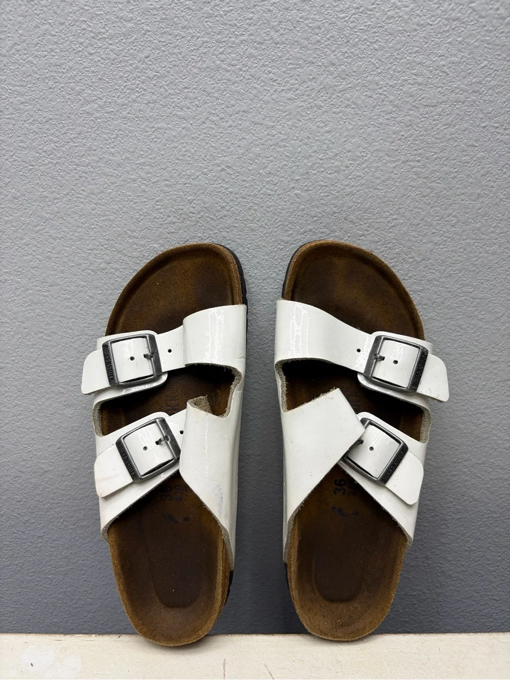 Birkenstock White Patent Leather Arizona Sandals Size 36